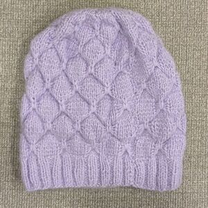 New handmade mink cashmere Light Lilac knit beanie for girls 8-10 years